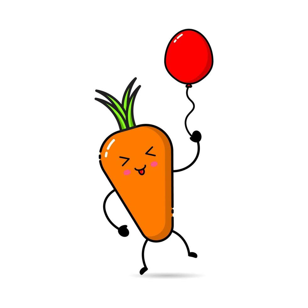 carotte personnage conception icône en portant une ballon avec une drôle, marrant et adorable expression vecteur