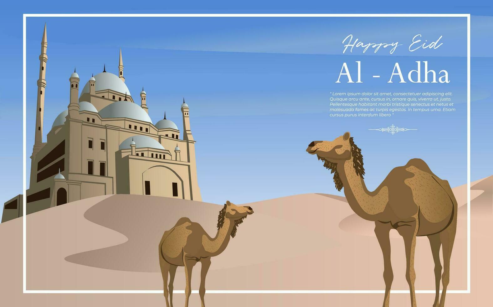 content eid Al adha affiche illustration avec chameaux pour sacrifice vecteur