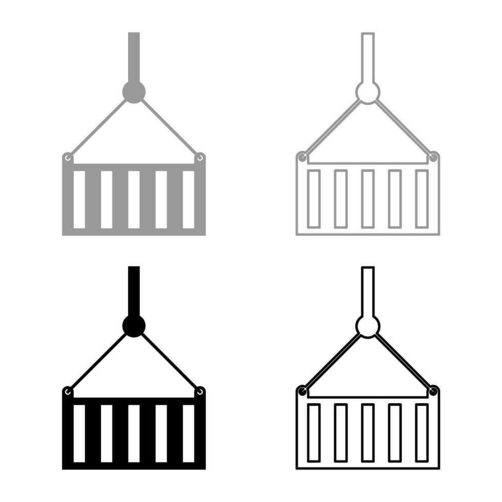 Port récipient sur câble poulie cargaison exportation importer livraison la logistique Commerce concept ensemble icône gris noir Couleur vecteur illustration image solide remplir contour contour ligne mince plat style