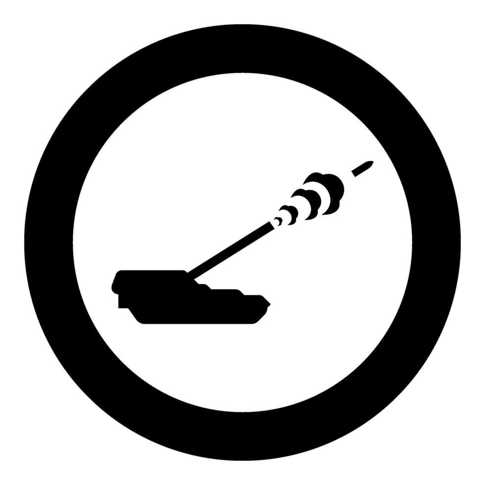 auto-propulsé obusier artillerie système archer pousse projectile coquille icône dans cercle rond noir Couleur vecteur illustration image solide contour style