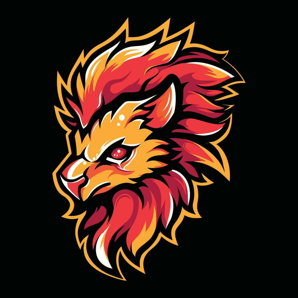 Lion tête mascotte logo pour esport. Lion T-shirt conception. isolé sur noir Contexte vecteur