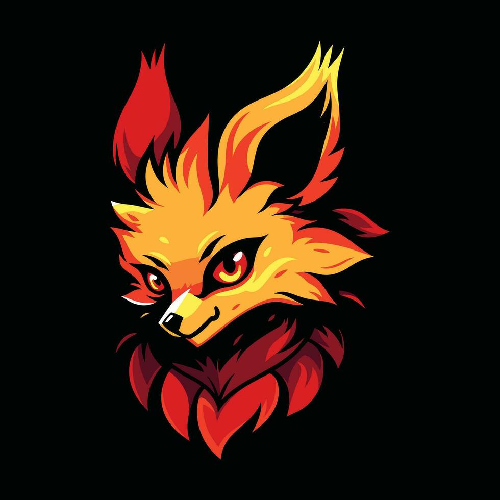 Renard tête mascotte logo pour esport. Renard T-shirt conception. isolé sur noir Contexte vecteur