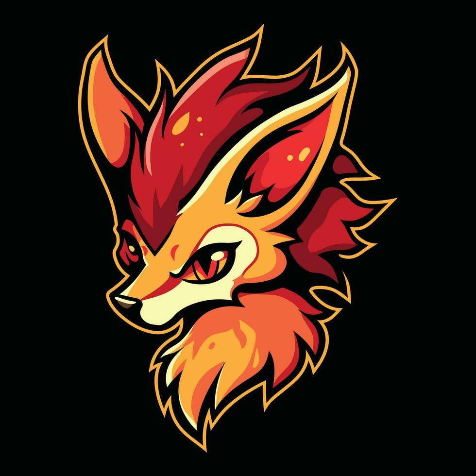 Renard tête mascotte logo pour esport. Renard T-shirt conception. isolé sur noir Contexte vecteur