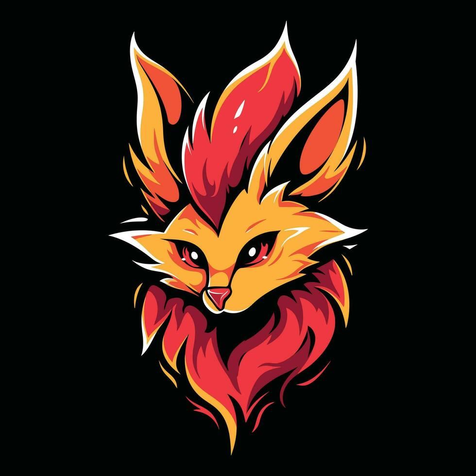 Renard tête mascotte logo pour esport. Renard T-shirt conception. isolé sur noir Contexte vecteur