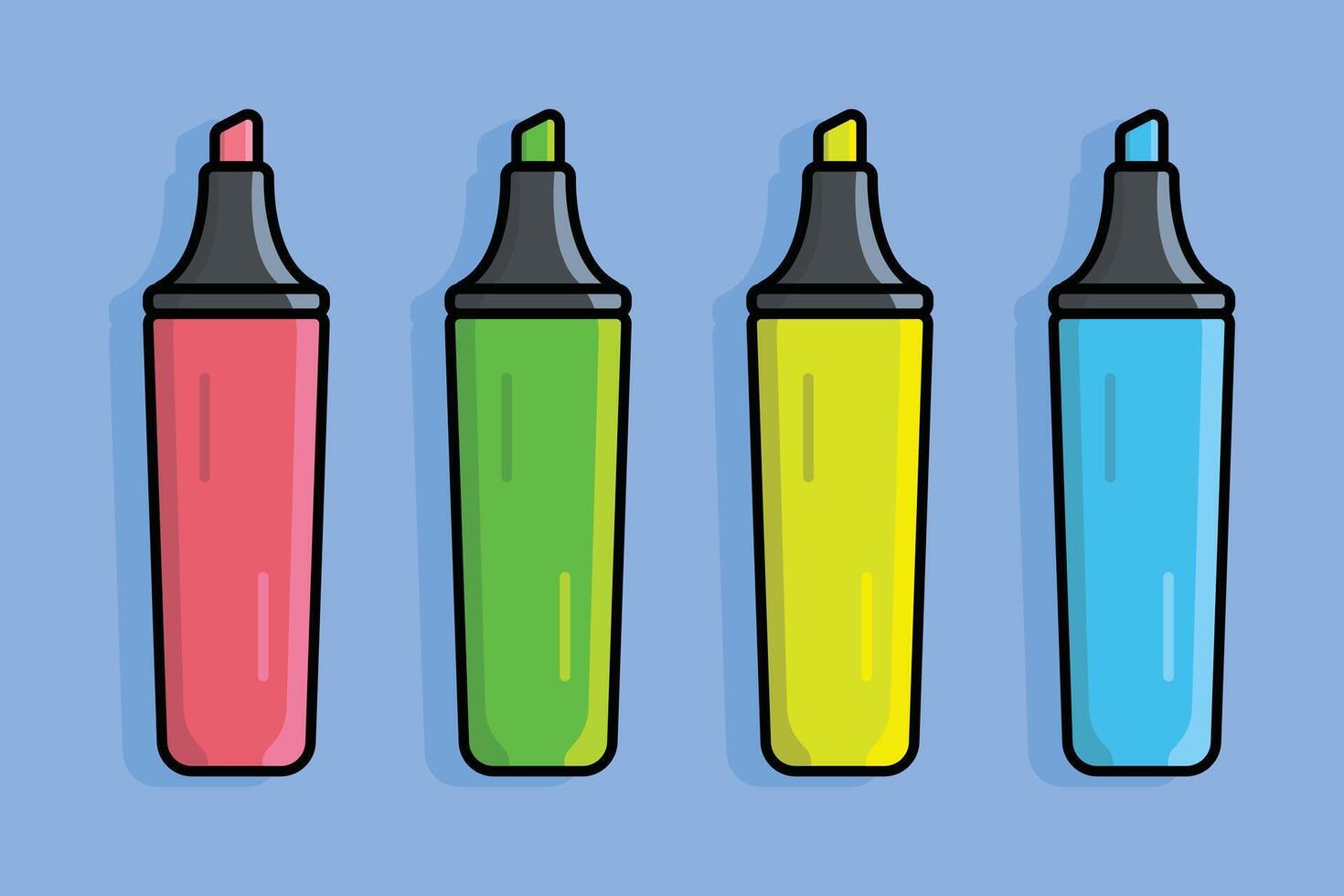 ensemble de coloré surligneur stylo vecteur illustration. éducation objets icône concept. écrire, retour à école, Stationnaire pour élèves vecteur conception.