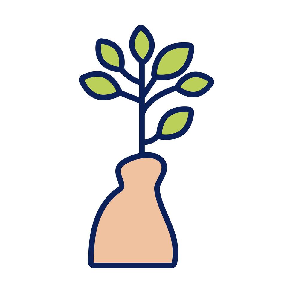 plante de croissance dans la ligne de sac et icône de style de remplissage vecteur