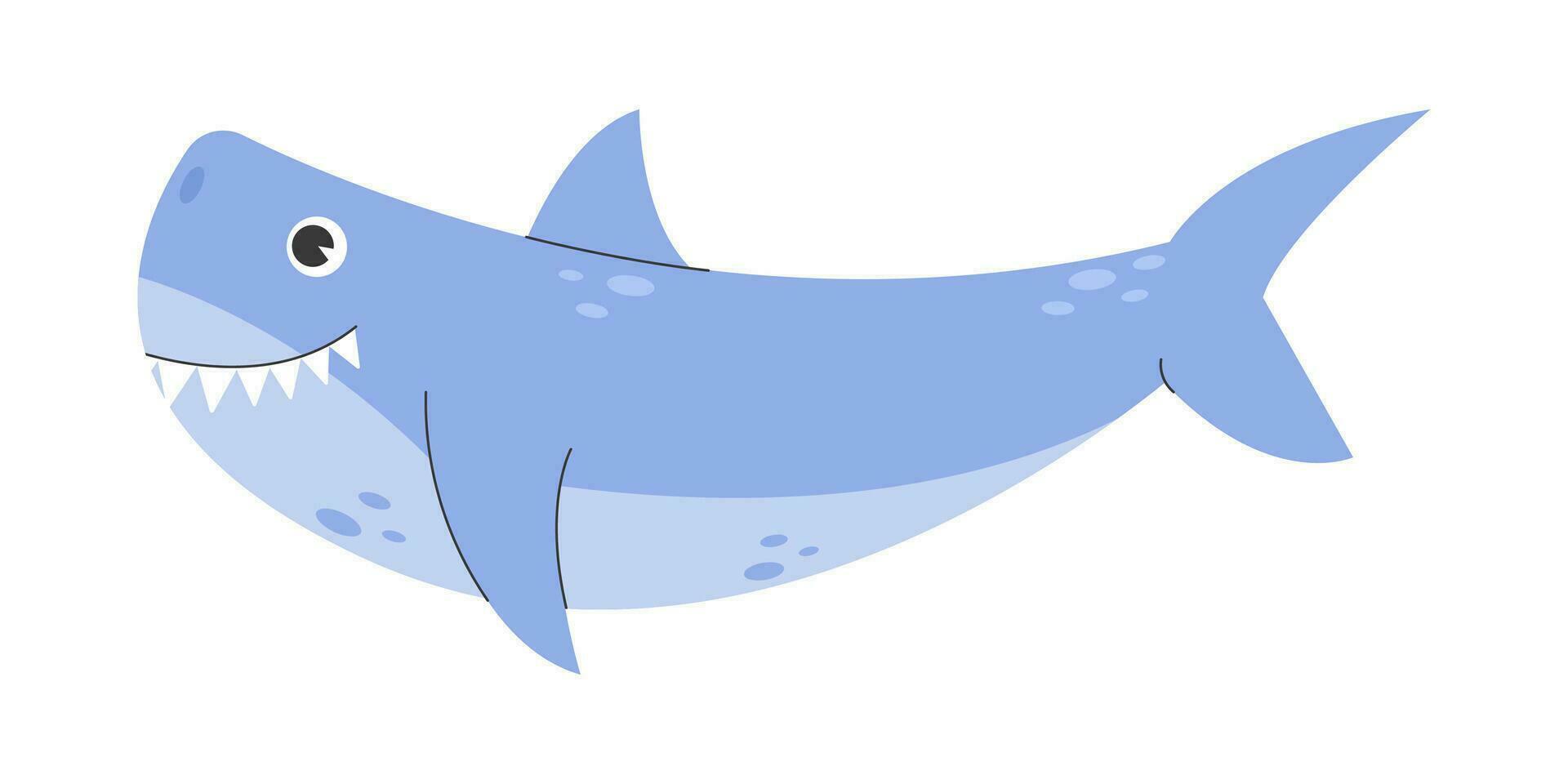 océan nager requin. dessin animé mignonne requin créature, sous-marin Marin bleu requin prédateur plat vecteur illustration sur blanc Contexte. mignonne dessin animé sous-marin monde. Profond océan ou mer avec requin.