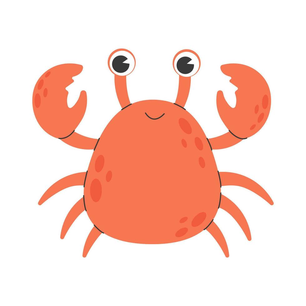 mignonne rouge Crabe avec marrant yeux et les griffes. mer créature avec tenailles isolé sur blanc Contexte. puéril coloré plat dessin animé vecteur illustration de marrant souriant Homard