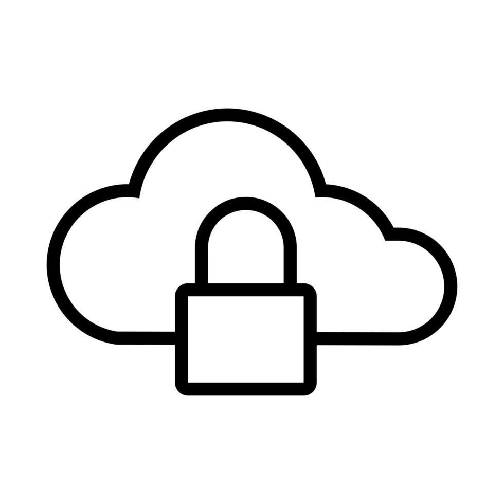 cloud computing avec icône de style de ligne de cadenas vecteur