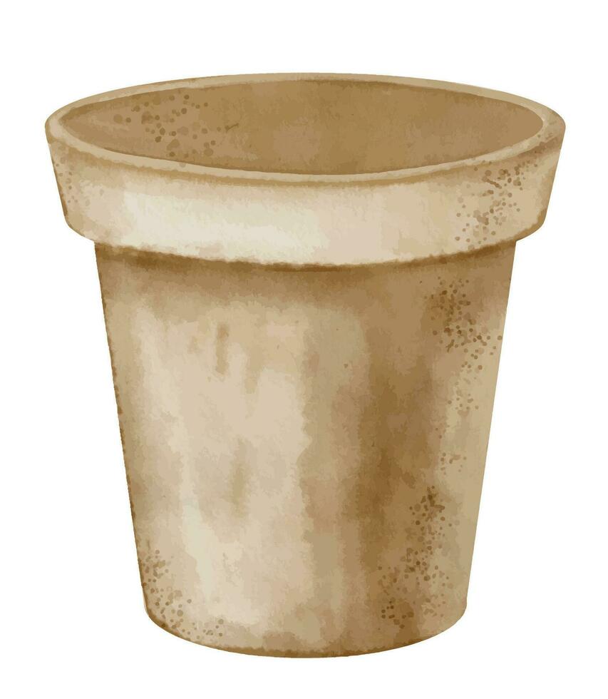 vide argile fleur pot. main tiré aquarelle illustration de céramique Facile pot de fleur sur blanc isolé Contexte. Vide marron Accueil décor pour clipart. traditionnel Fait main rond confortable poterie vecteur