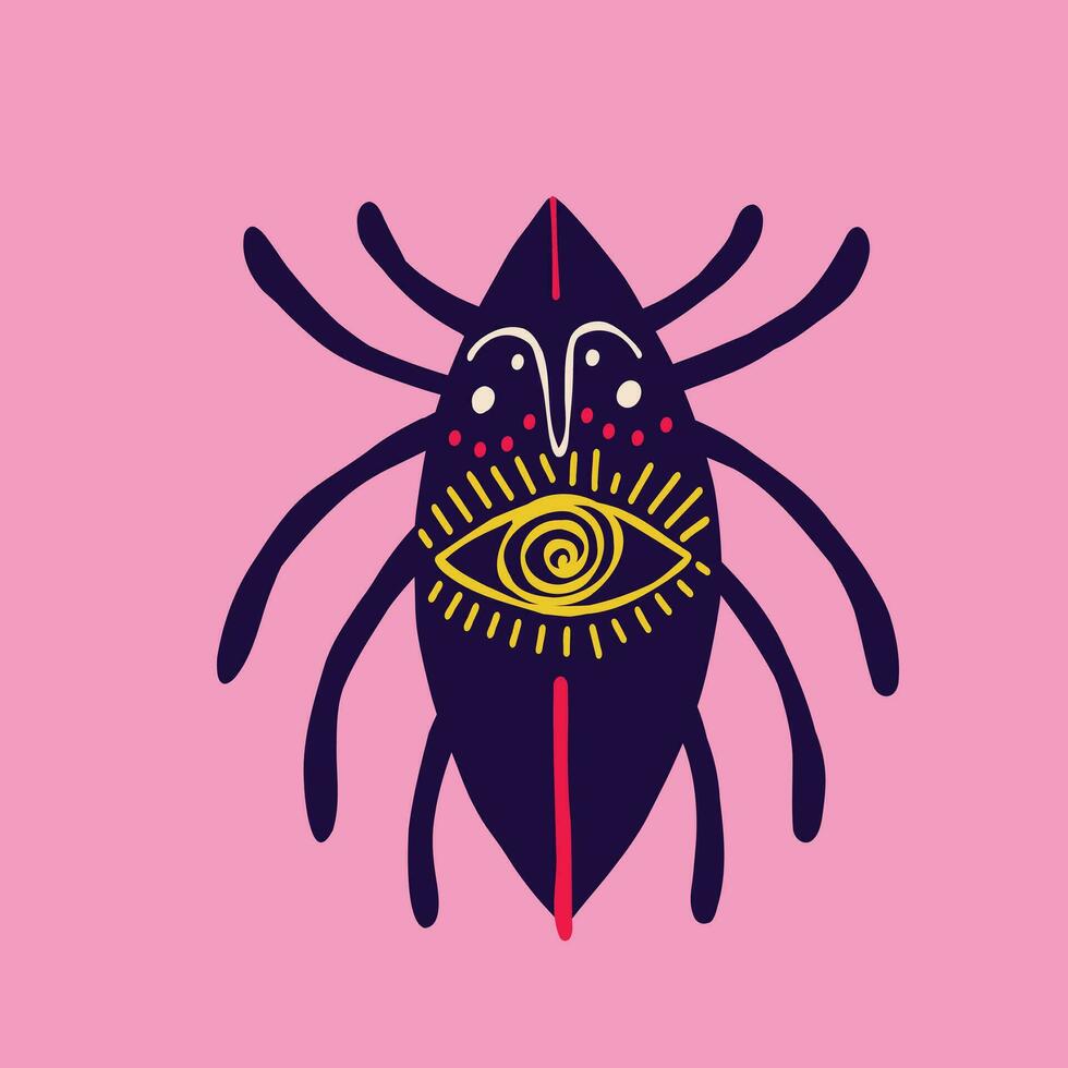 mignonne terrifiant araignée avec éthique ornements . illustration dans une moderne puéril dessiné à la main style vecteur