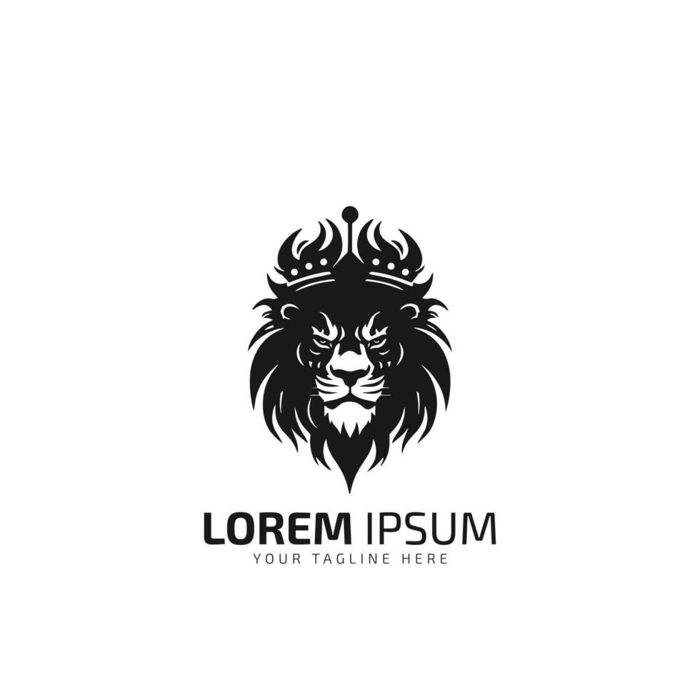 Lion Roi avec couronne minimal logo silhouette vecteur icône sur blanc Contexte