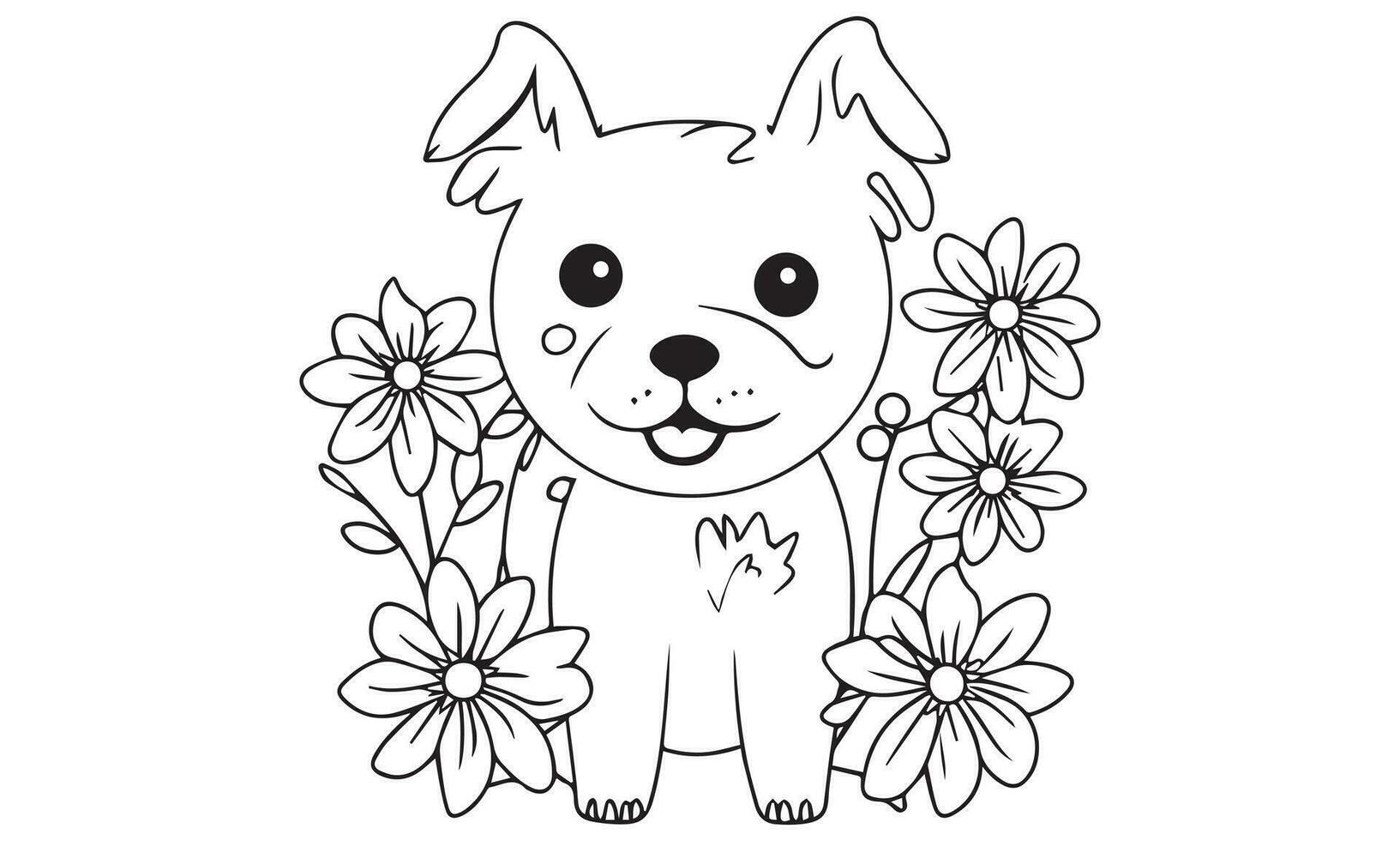 mignonne chien avec fleur ligne art coloration page vecteur. vecteur
