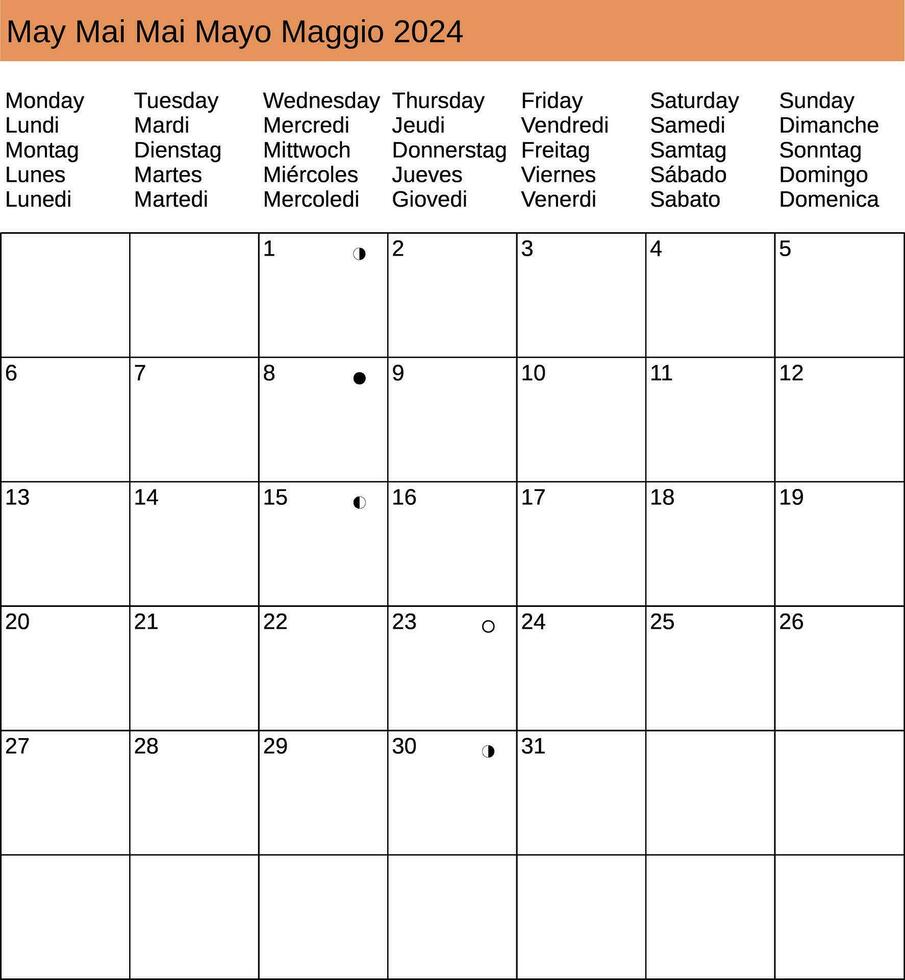 multilingue mai 2024 calendrier vecteur