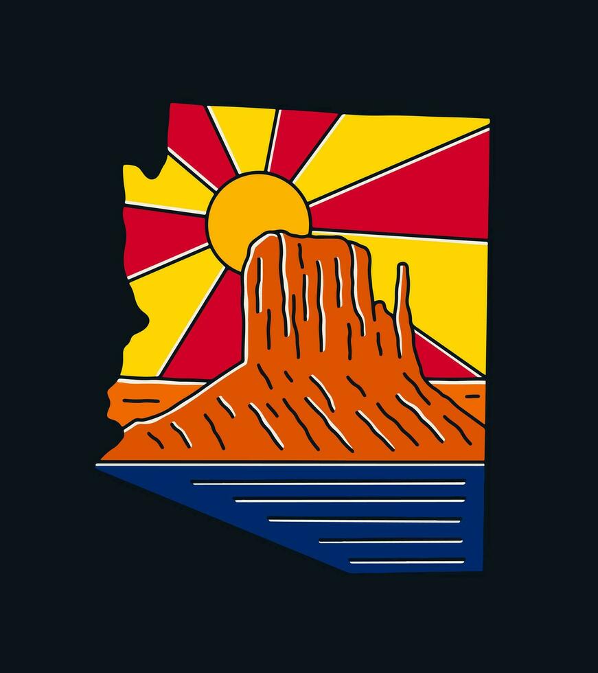 monument vallée désert de Arizona mono ligne vecteur illustration pour t chemise, insigne, autocollant et etc