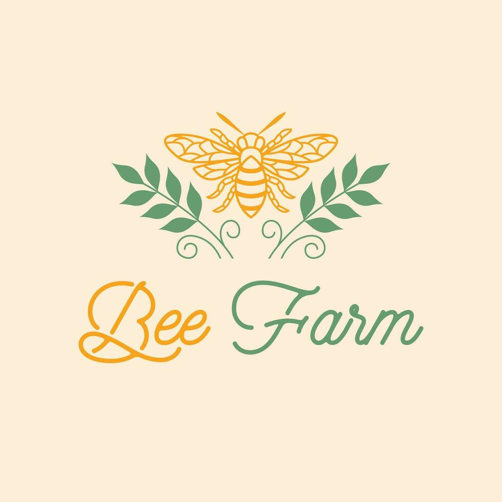 abeille ferme vecteur logo conception. abeille et feuilles logotype. éco Naturel agriculture logo modèle.