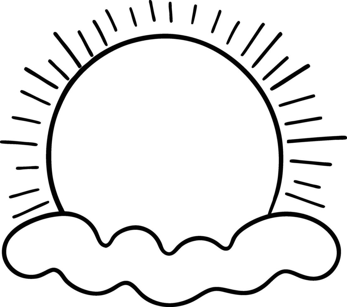 Soleil icône noir ligne dessin ou griffonnage logo lumière du soleil signe symbole temps des nuages élément dessin animé style vecteur illustration