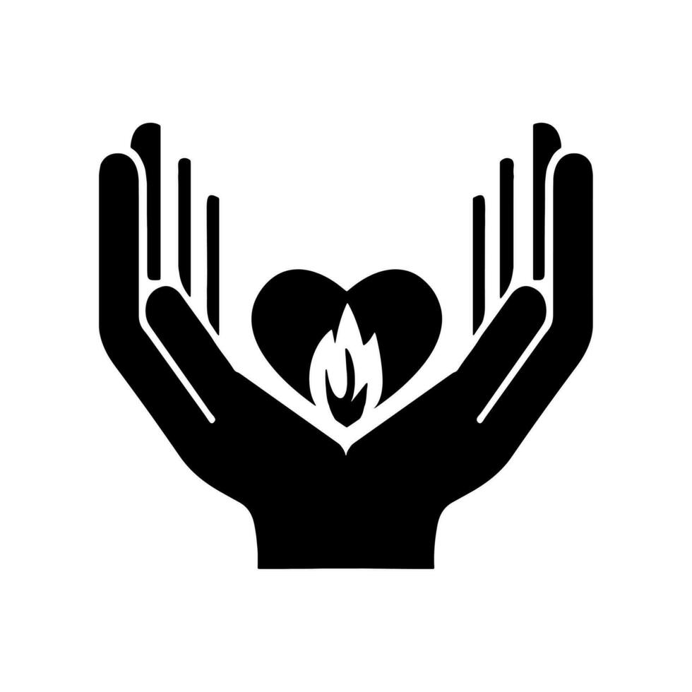 icône mains en portant cœur sur blanc Contexte. symbole médical et se soucier. logo donner l'amour. valentines journée logotype. vecteur