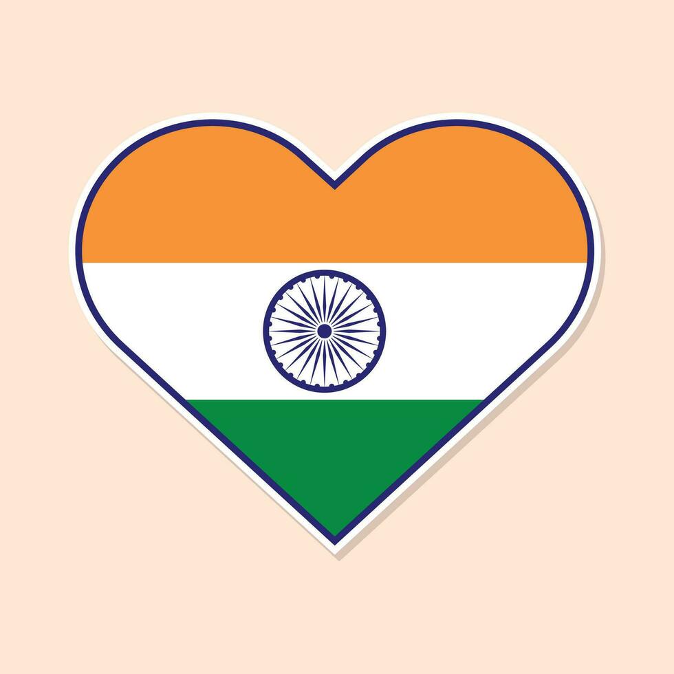 en forme de coeur tricolore Inde indépendance journée autocollant vecteur
