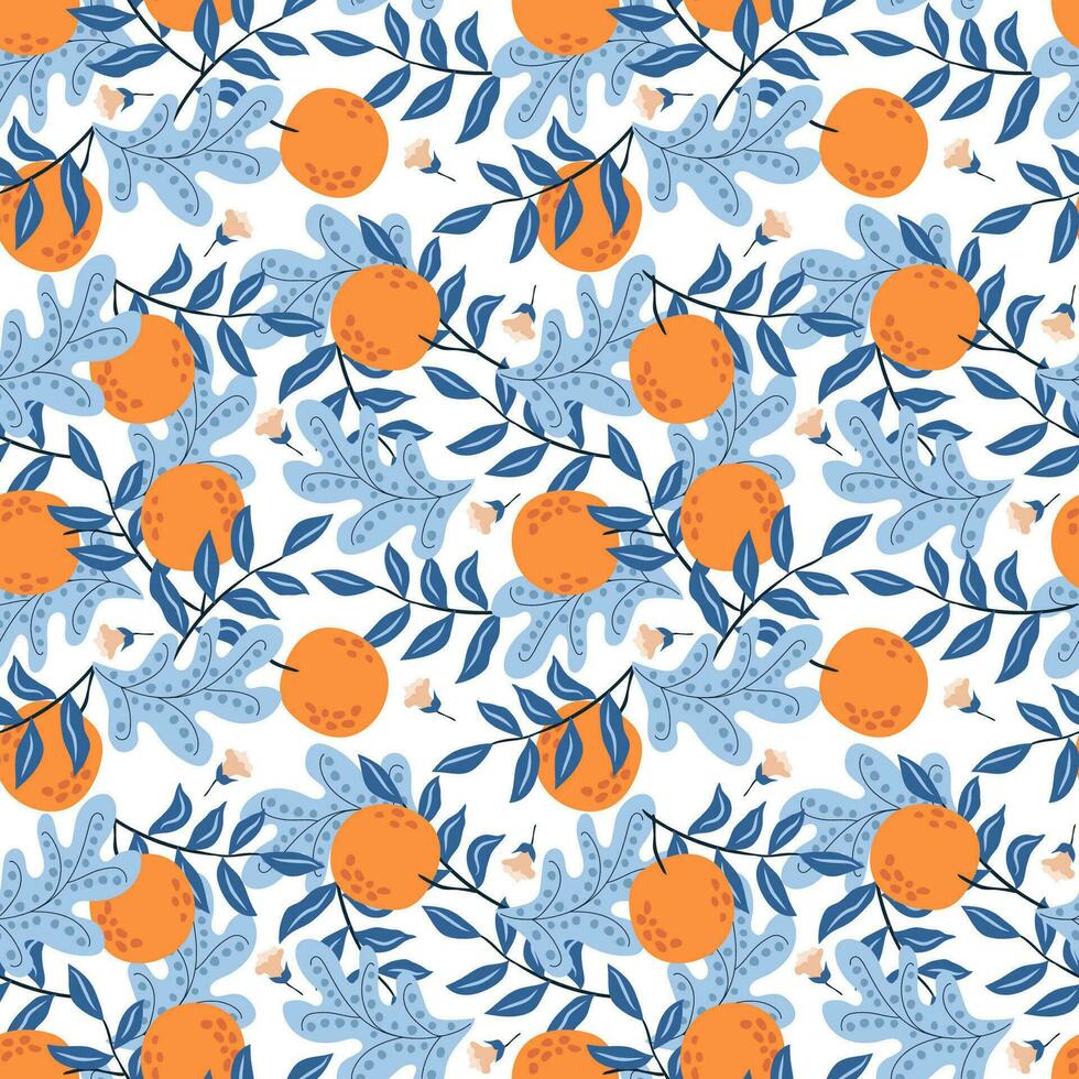 des oranges dans feuilles. floral modèle. sans couture modèle, vecteur illustration