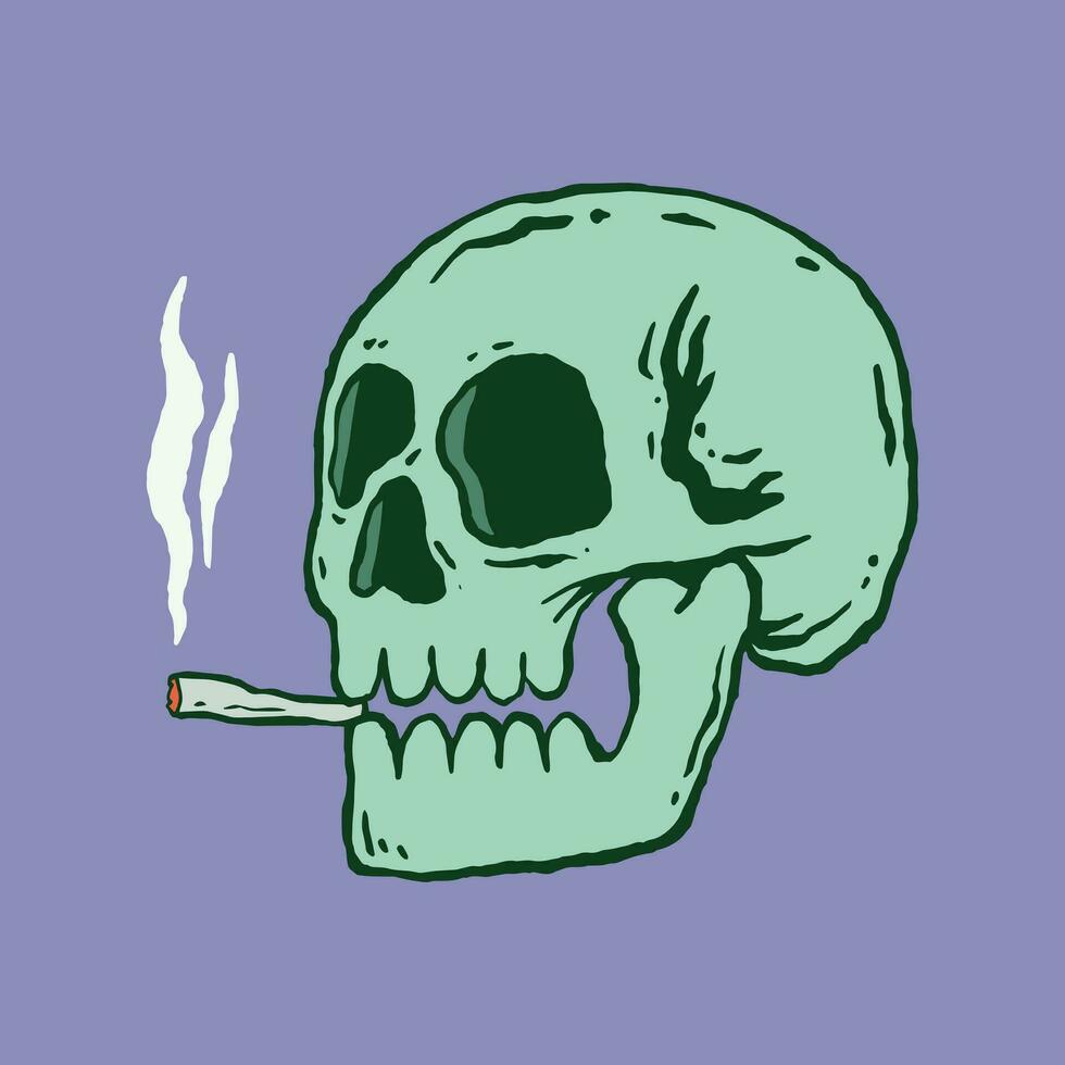 vert crâne fumeur art illustration main tiré style prime vecteur pour tatouage, autocollant, logo etc