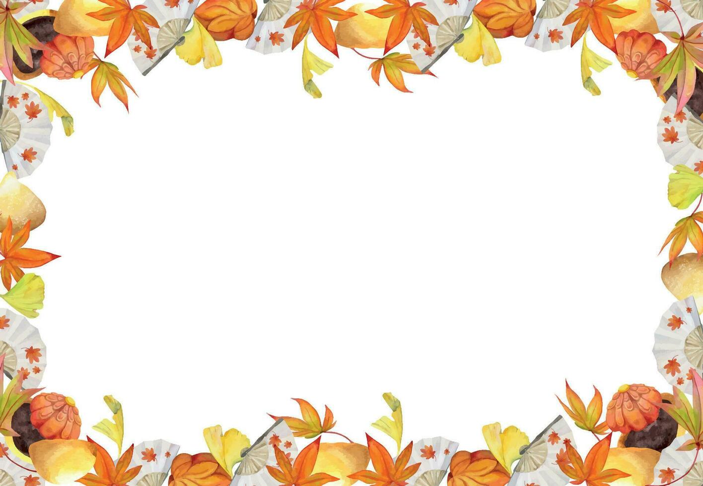 aquarelle main tiré traditionnel Japonais bonbons. carré Cadre de l'automne wagashi avec feuilles. isolé sur blanc Contexte. conception pour faire-part, restaurant menu, salutation cartes, imprimer, textile vecteur