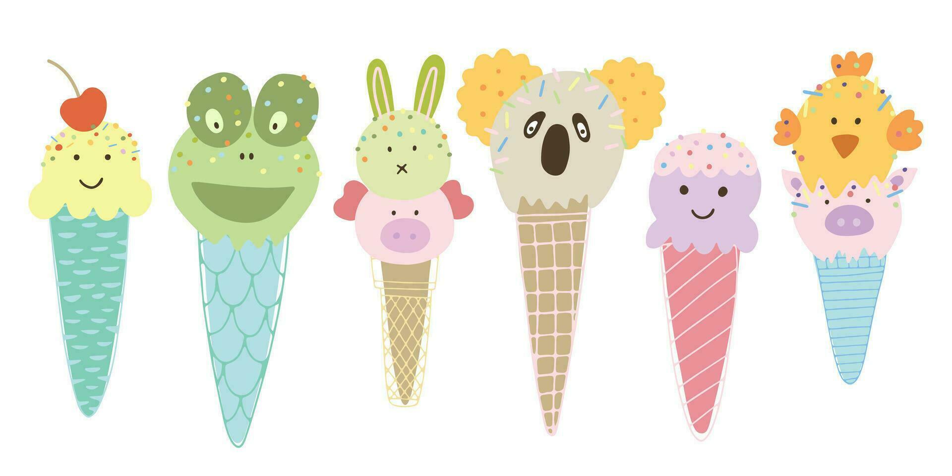 animaux la glace crème illustration ensemble. vecteur