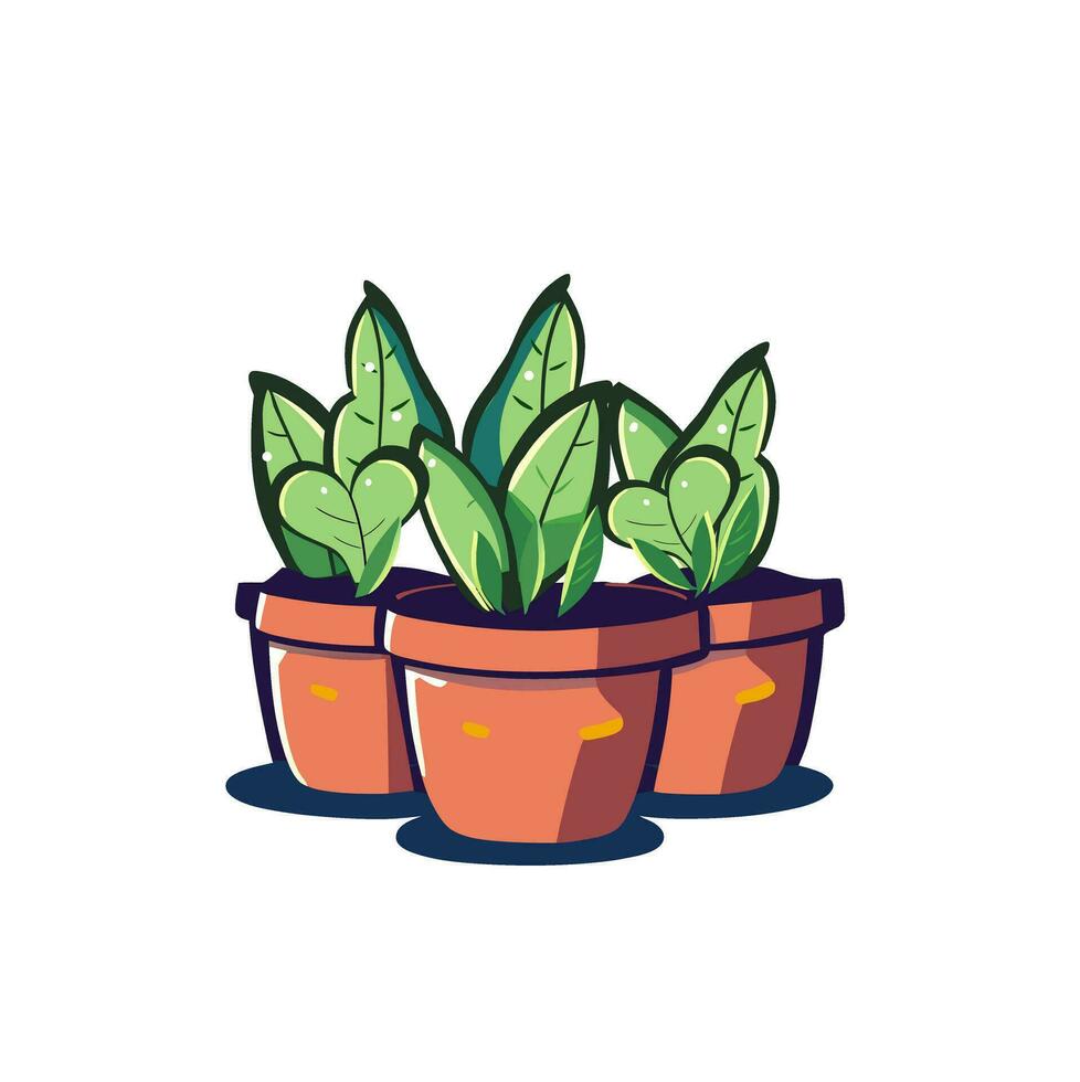 des pots avec maison les plantes dans dessin animé style sur un isolé blanc Contexte vecteur
