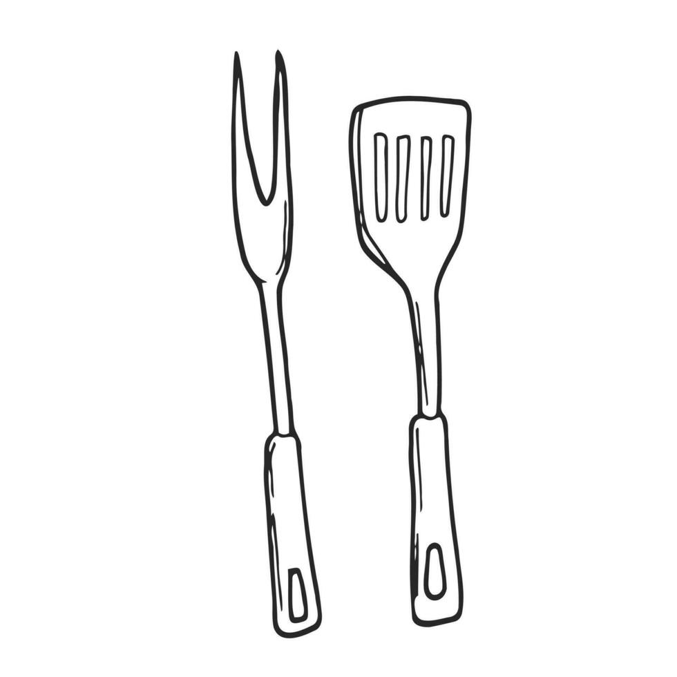 doodle de spatule de barbecue. couverts de barbecue. illustration vectorielle dessinés à la main vecteur