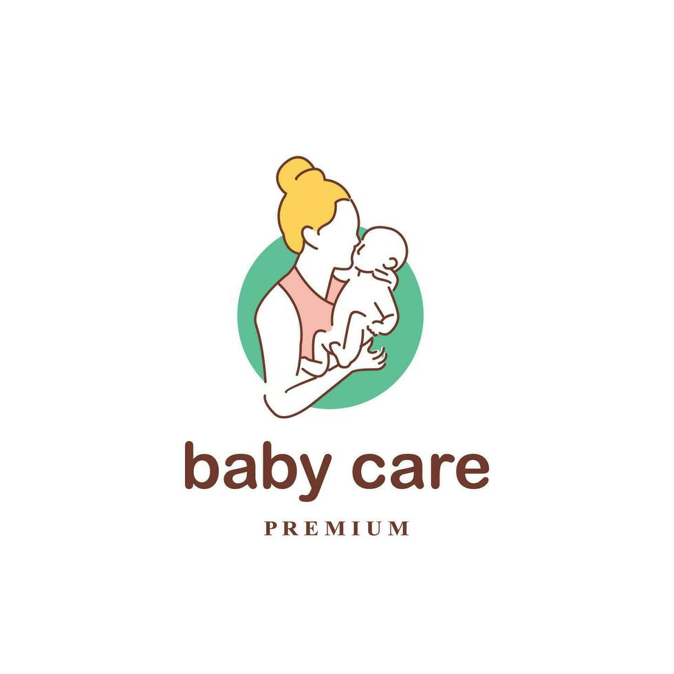 mère et bébé logo, maternité femme en portant bébé dans sa bras affectueusement vecteur illustration