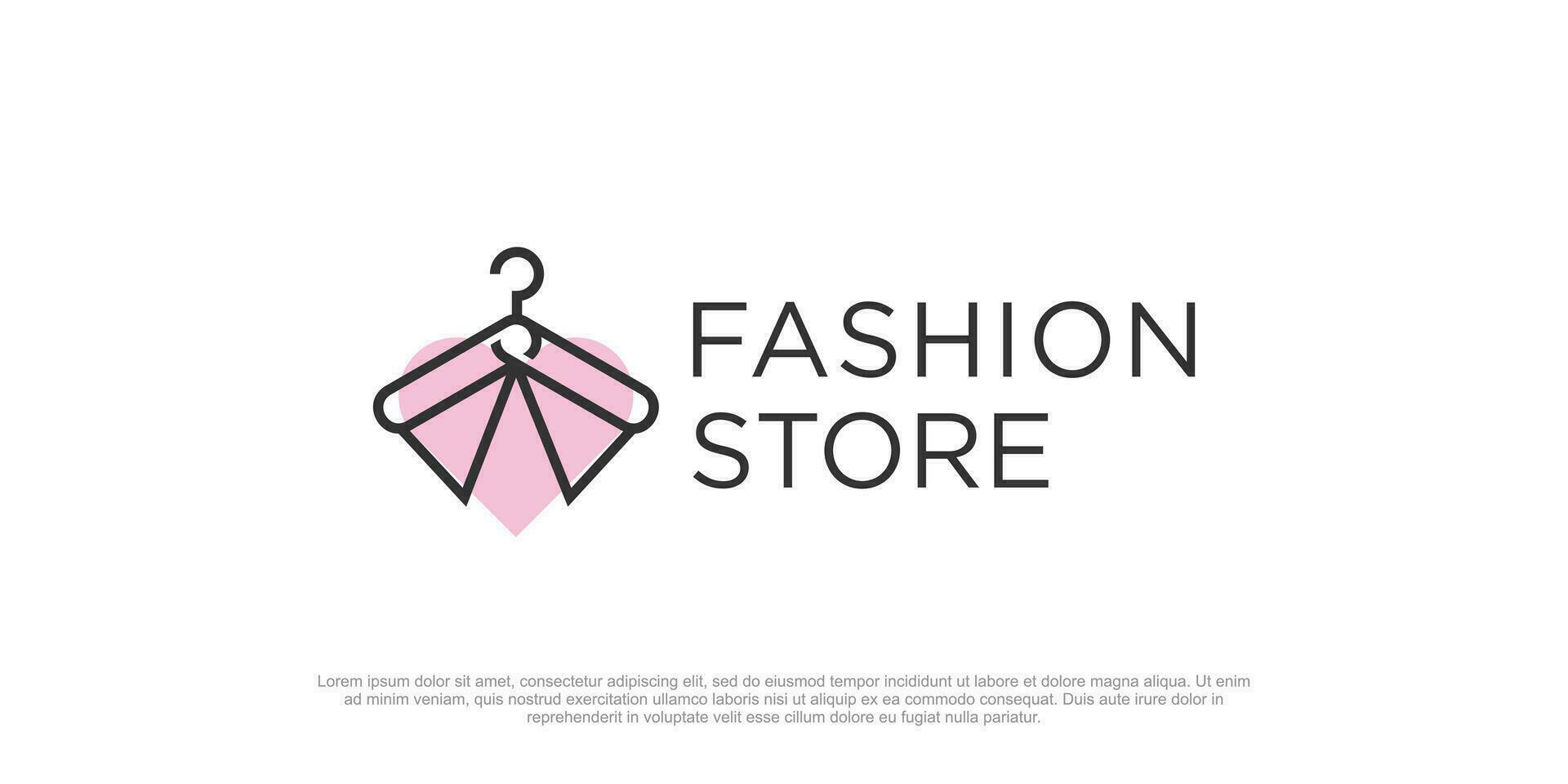 mode boutique logo vecteur avec l'amour et ligne art concept