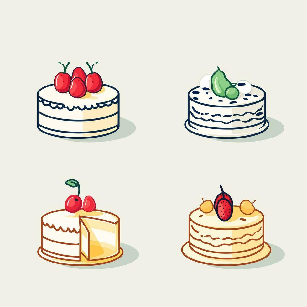 dessin animé Gâteaux. coloré délicieux desserts, anniversaire gâteau avec fête 01 vecteur