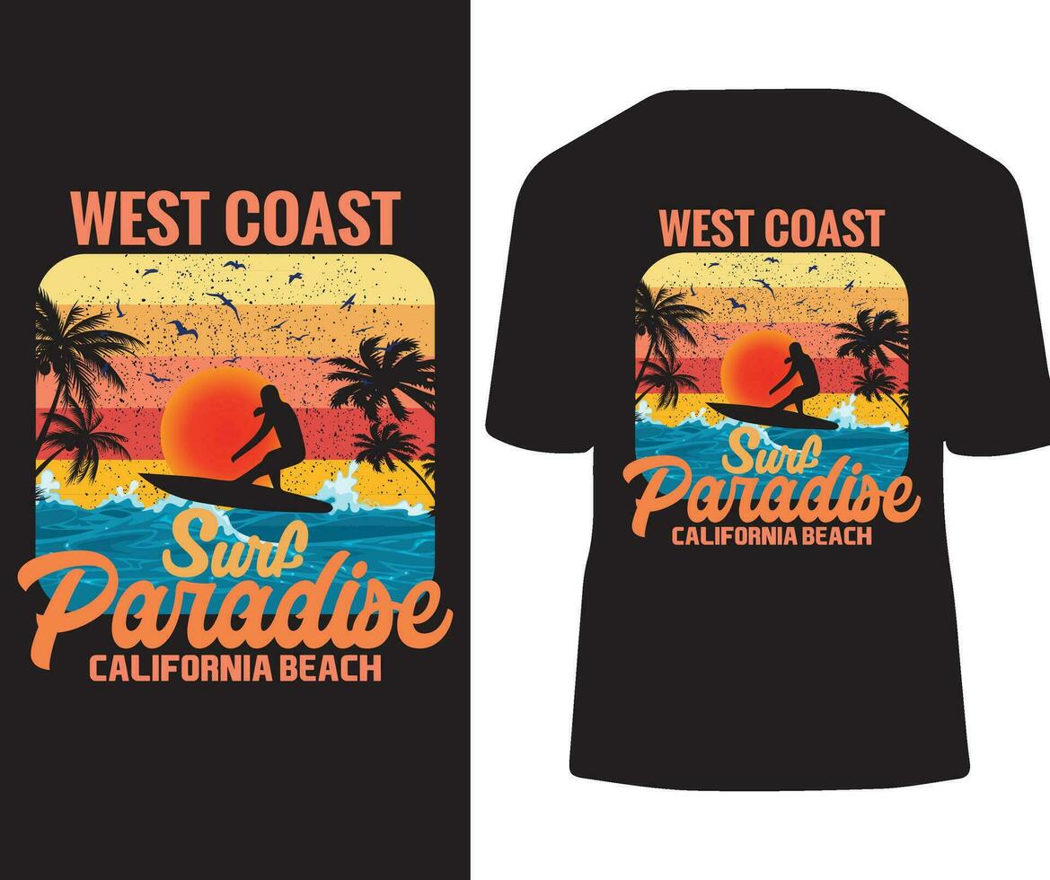 Ouest côte paradis Californie plage T-shirt conception vecteur