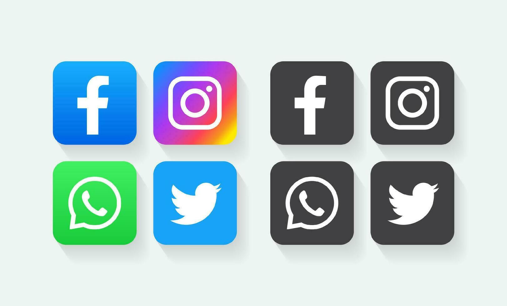 Facebook, Instagram, WhatsApp et Twitter Icônes dans noir et Couleur vecteur