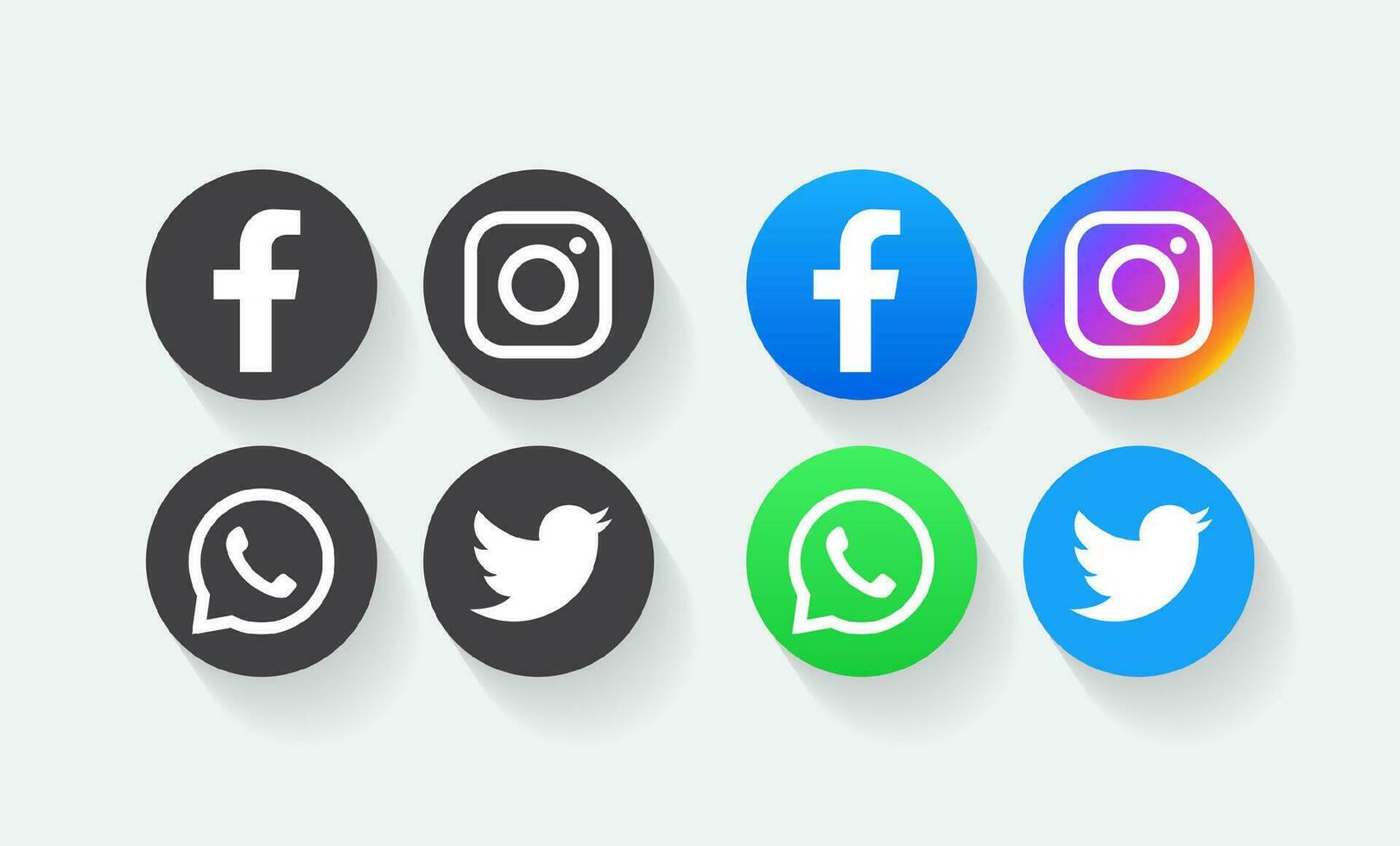 Facebook, Instagram, WhatsApp et Twitter Icônes ini noir et Couleur vecteur
