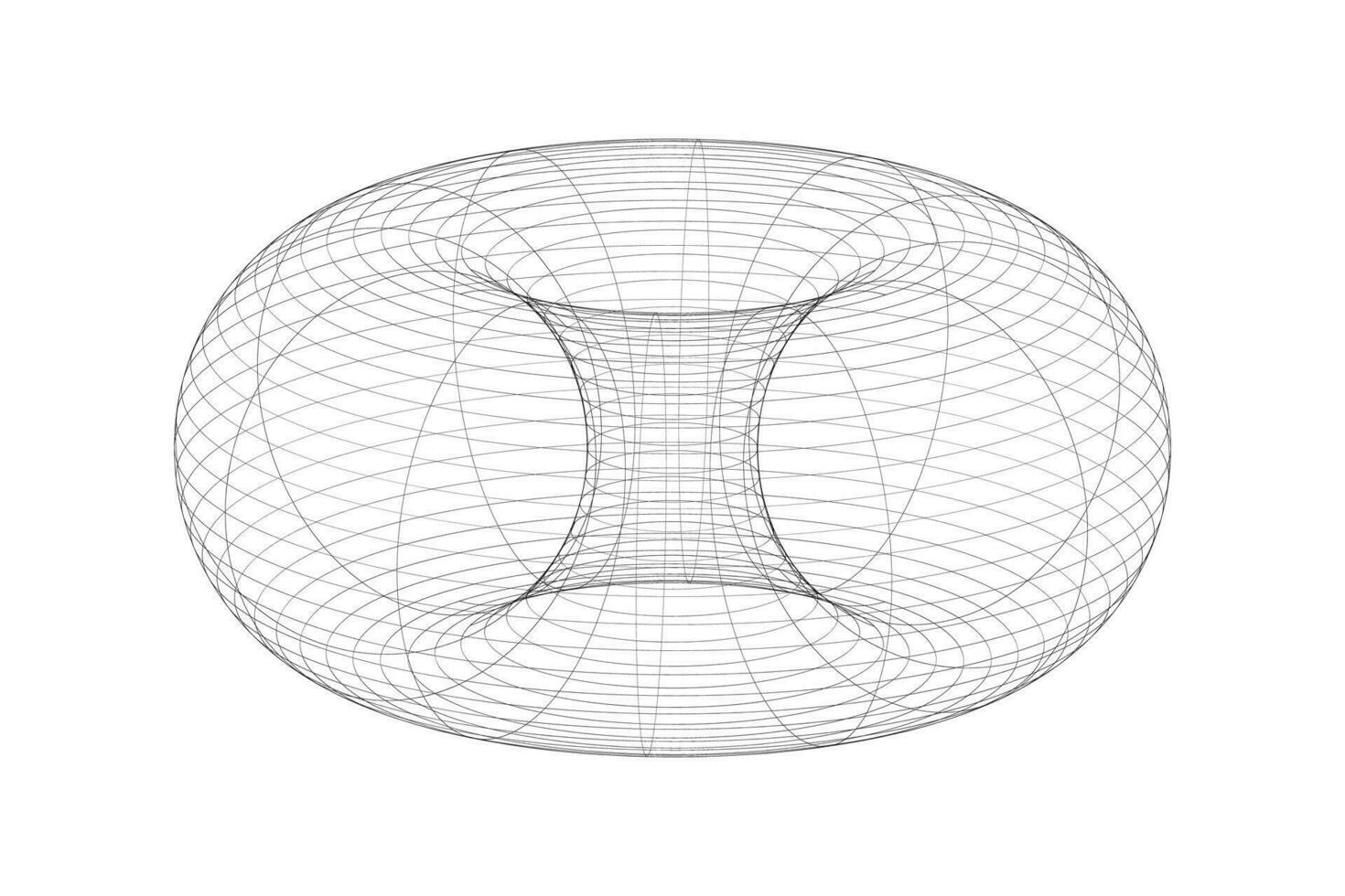 Donut torus filaire, 3d sphère forme, noir et blanc vecteur illustration