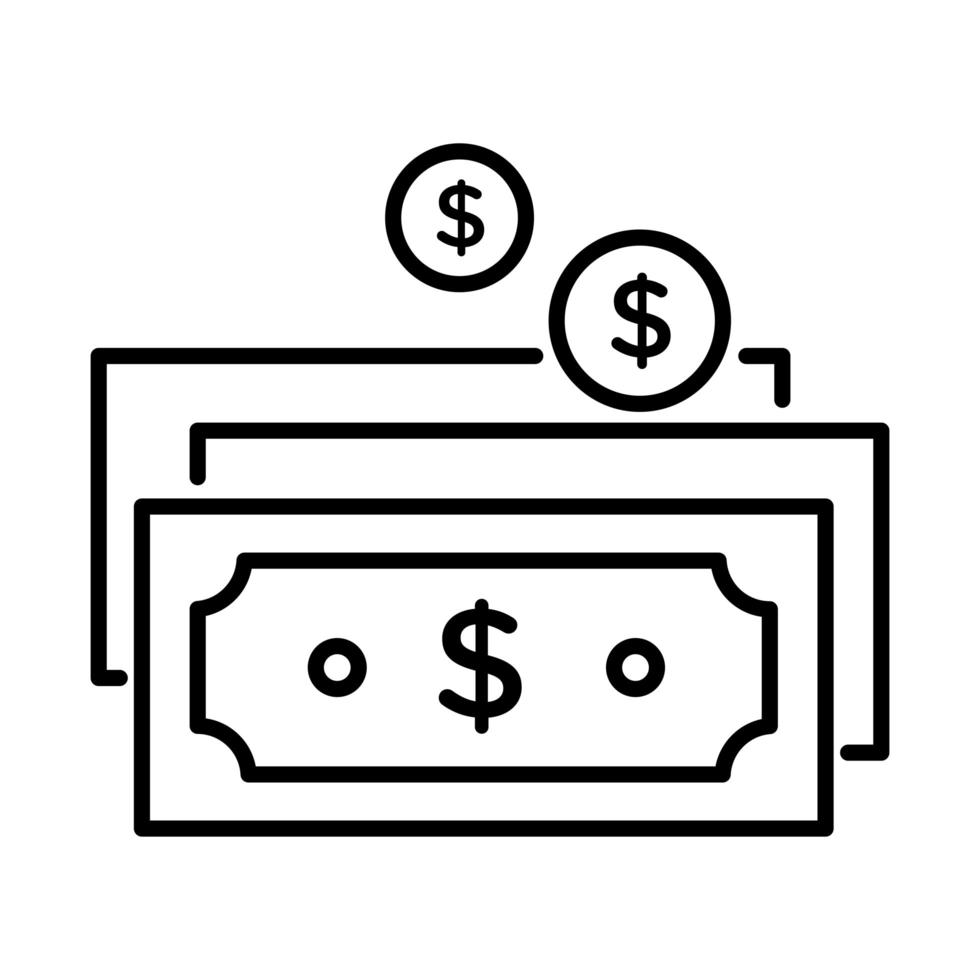 pièce et billet dollar avec style de ligne de paiement en ligne de flèches vecteur