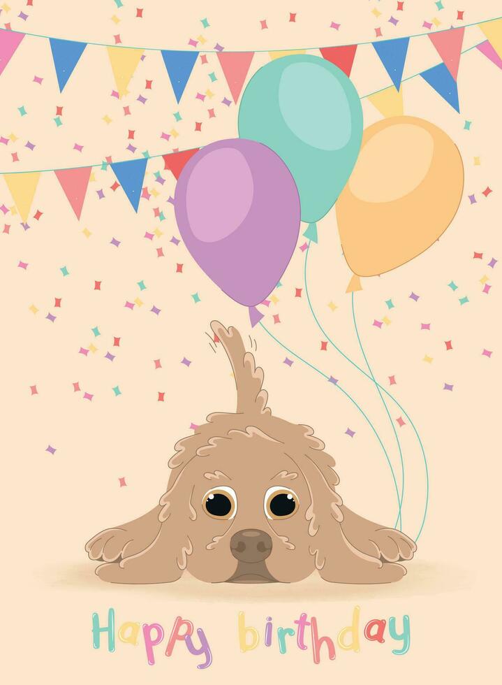 mignonne anniversaire sur invitation carte avec une content chien vecteur