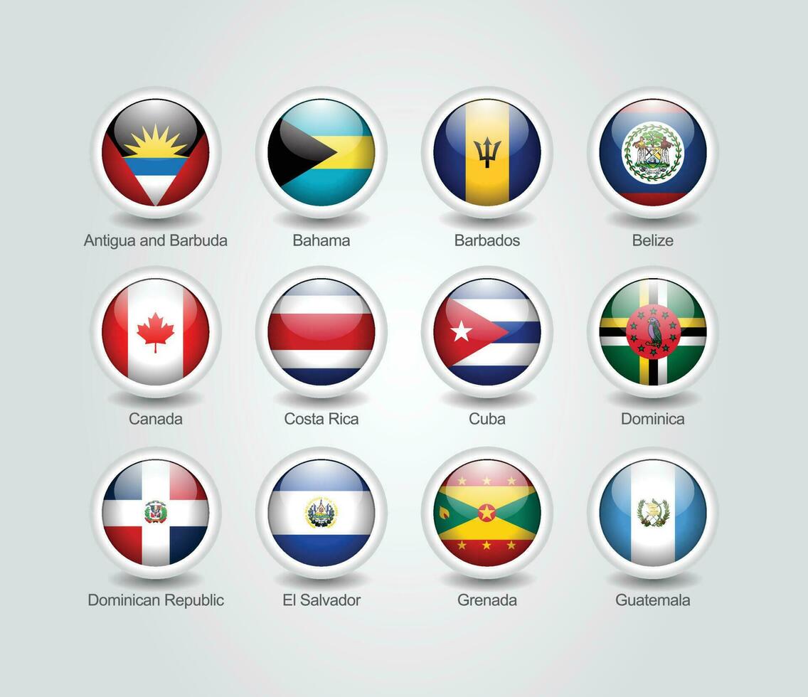3d drapeau Icônes brillant cercle de Nord Amérique des pays vecteur