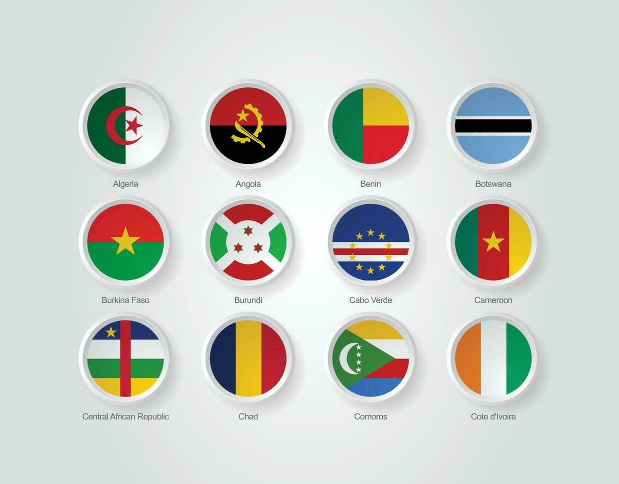 3d drapeau Icônes gaufrer cercle de Afrique des pays vecteur