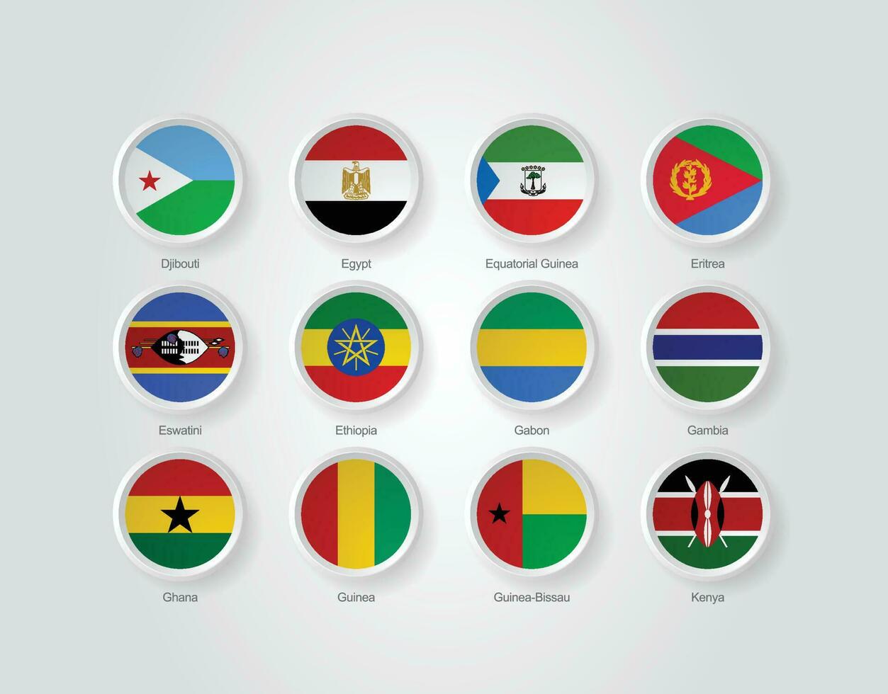 3d drapeau Icônes gaufrer cercle de Afrique des pays vecteur
