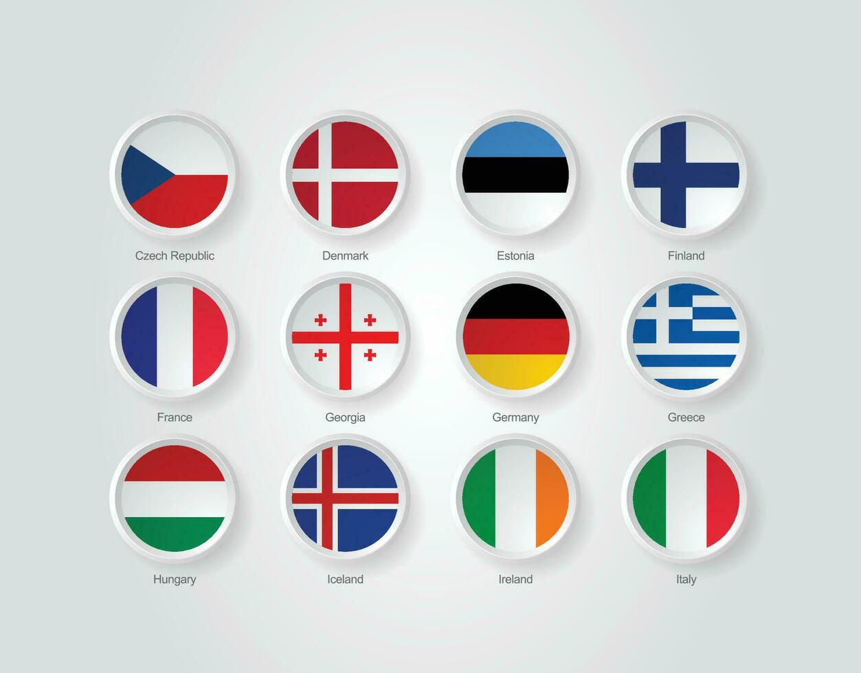 3d drapeau Icônes gaufrer cercle de L'Europe  des pays vecteur