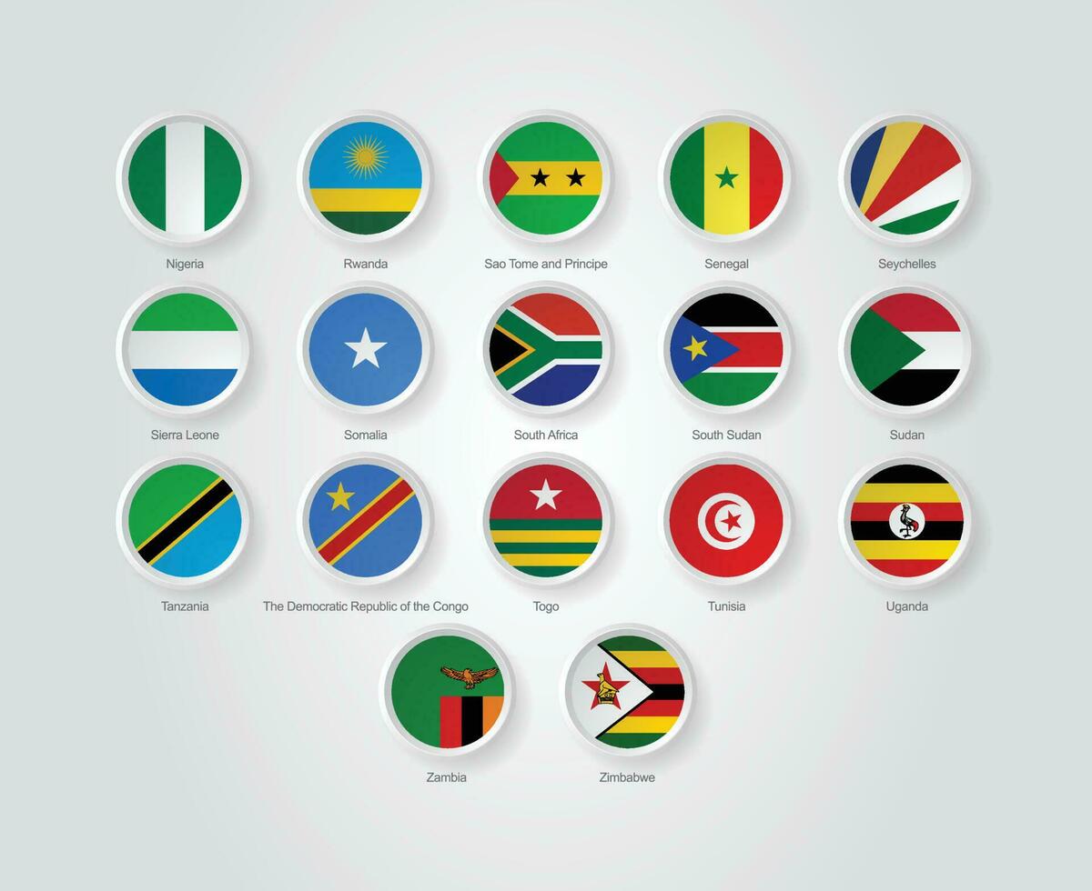 3d drapeau Icônes gaufrer cercle de Afrique des pays vecteur