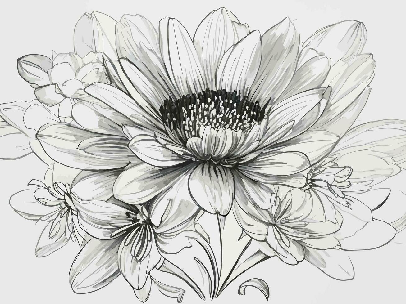 vecteur ligne art dessin de noir et blanc floral illustration.