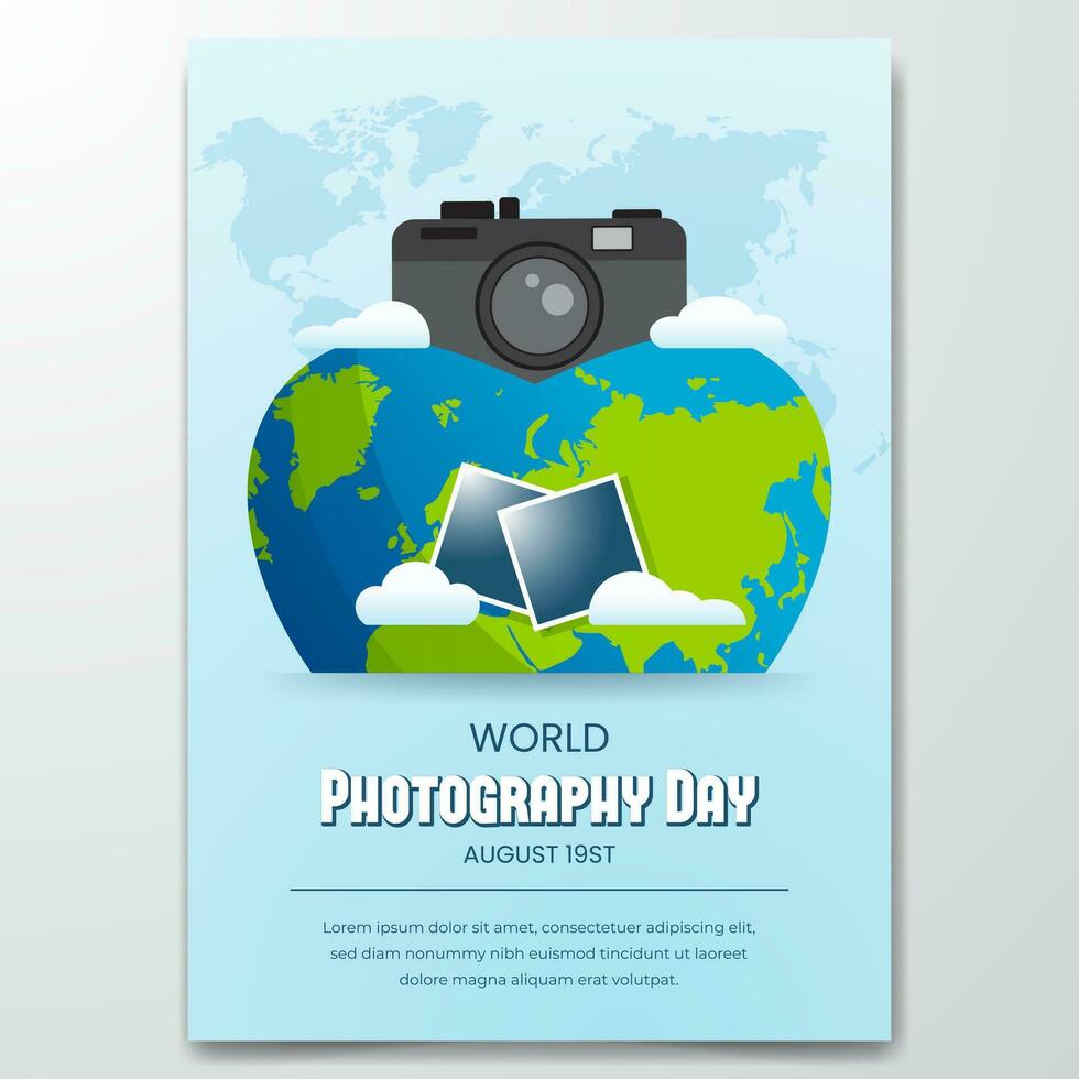 monde la photographie journée août 19e avec globe caméra et photo illustration affiche conception vecteur