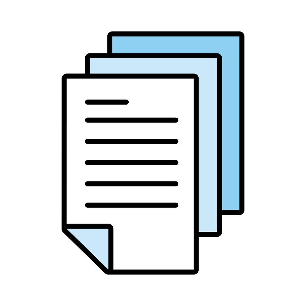 documents papiers avec ligne de texte et icône de style de remplissage vecteur