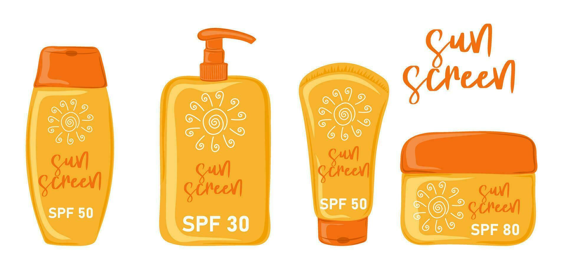 crème solaire. différent Soleil protection produits de beauté vecteur