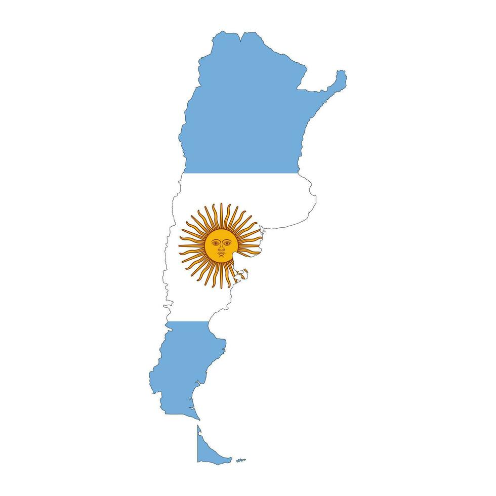 Argentine carte silhouette avec drapeau isolé sur blanc Contexte vecteur