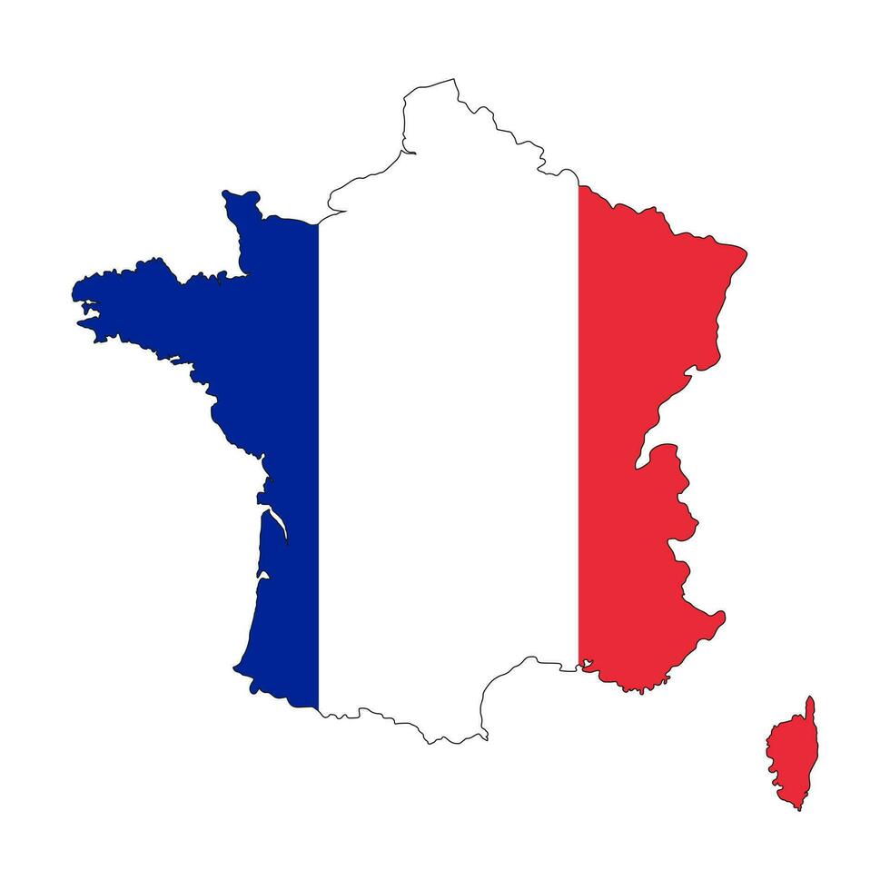 France carte silhouette avec drapeau isolé sur blanc Contexte vecteur