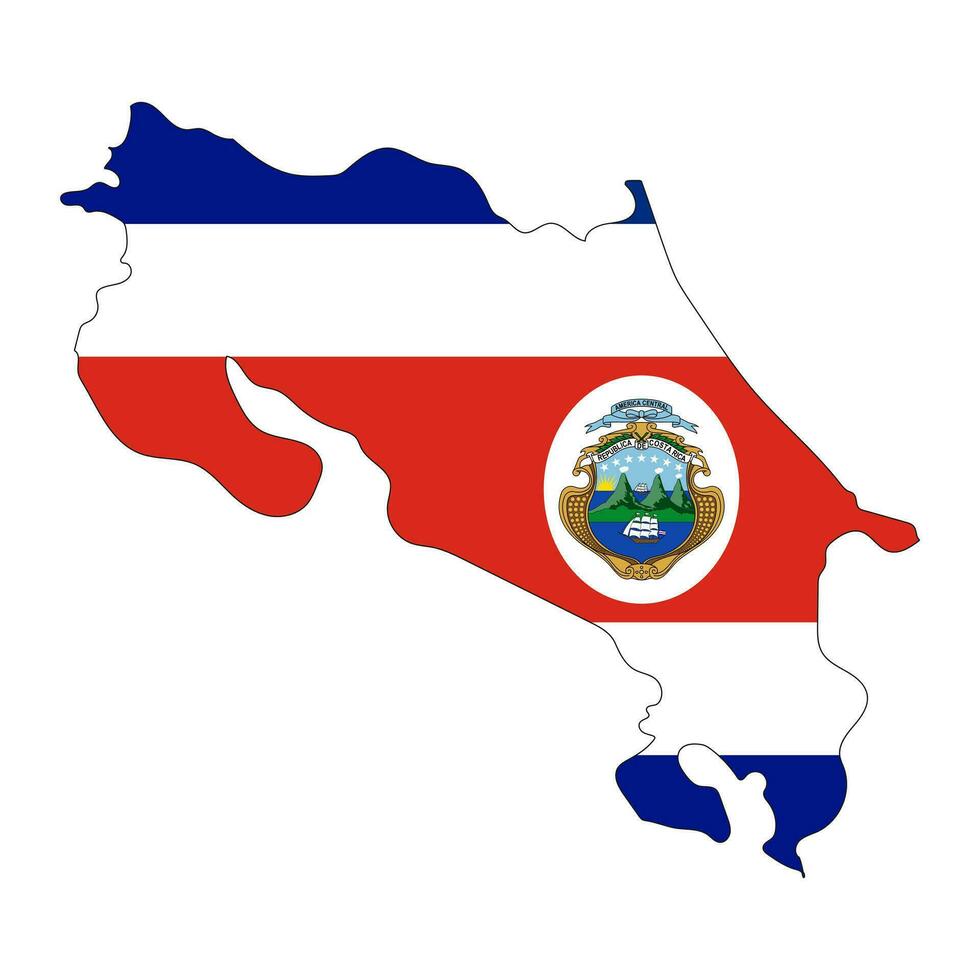 costa rica carte silhouette avec drapeau isolé sur blanc Contexte vecteur